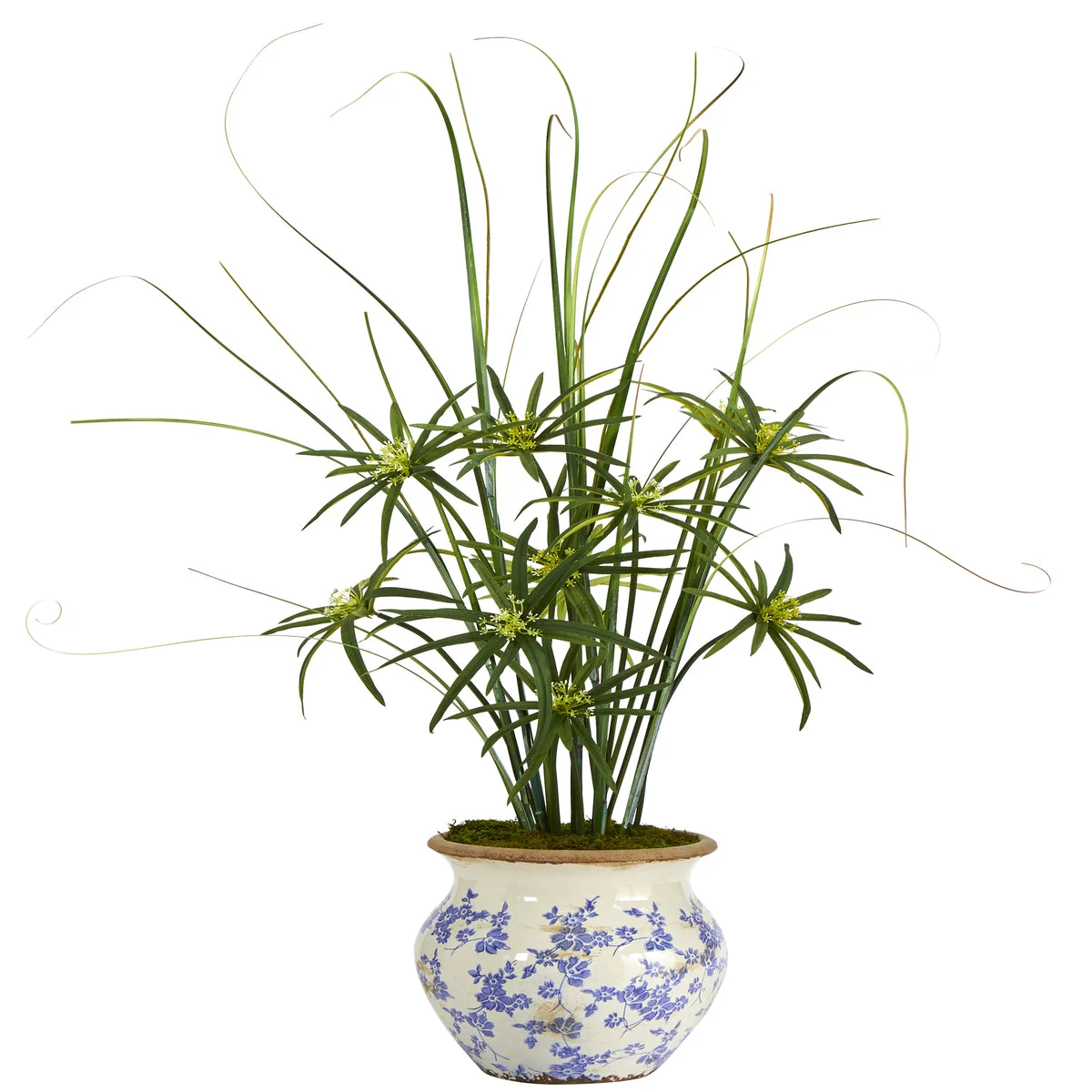 Nearly Natural 3.5`Cyperus and Grass Artificial Plant in Vintage Floral Planter