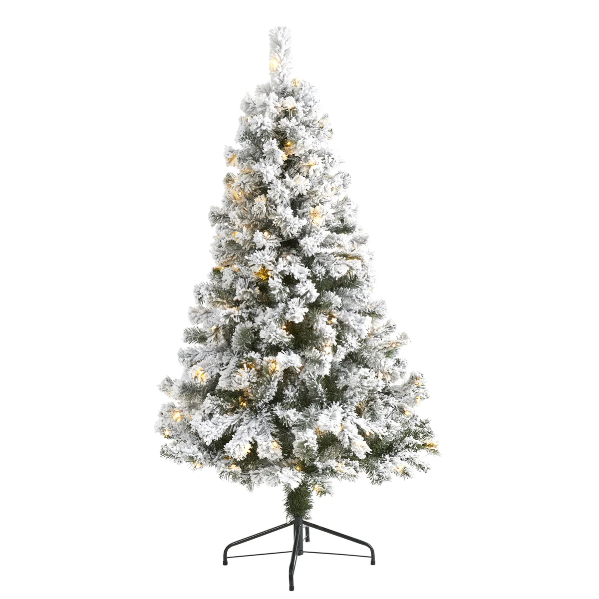 Nearly Natural 5` Flocked West Virginia Fir Artificial Christmas Tree with 150 LED Lights