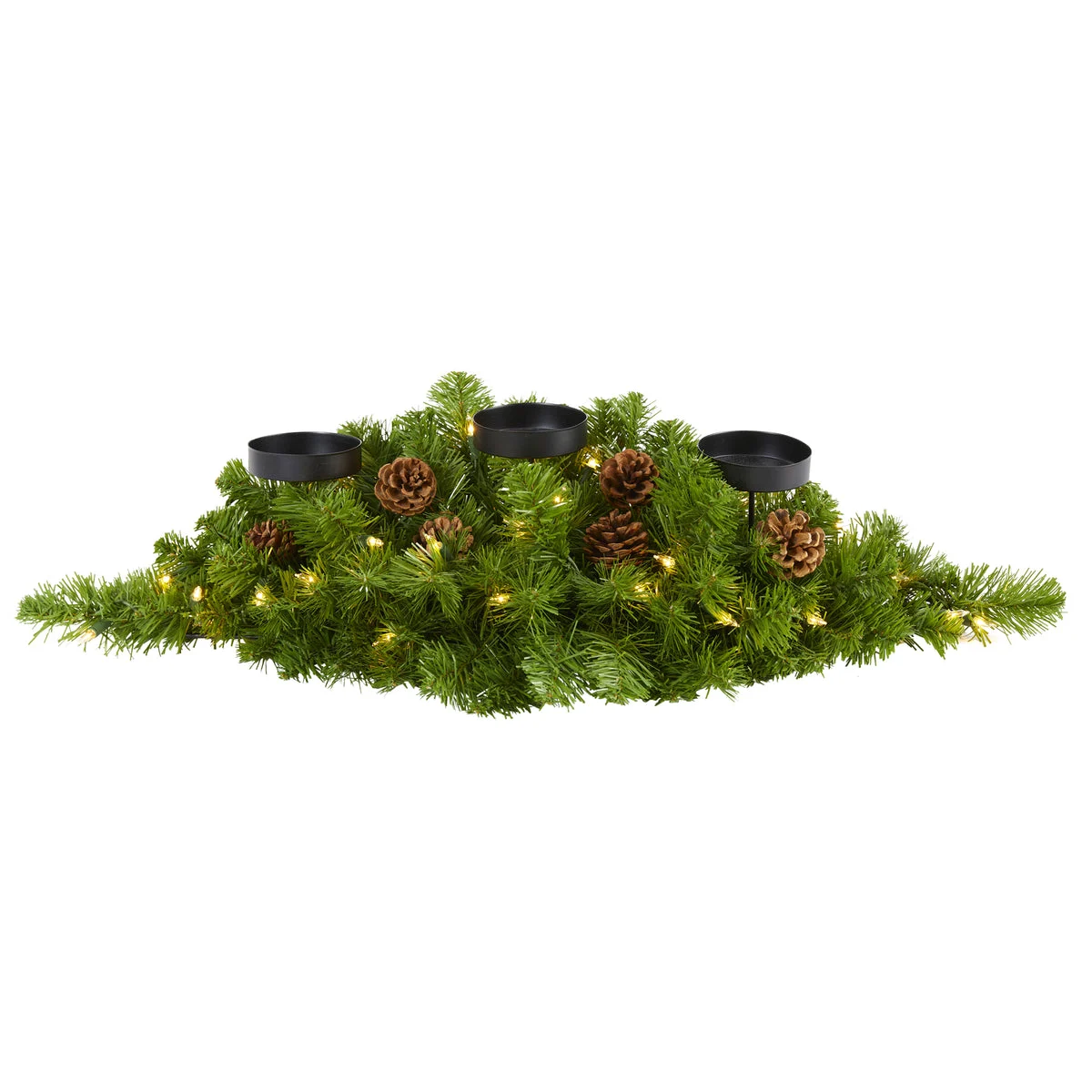 Nearly Natural 30`` Christmas Artificial Pine Triple Candelabrum with 35 Clear Lights and Pine Cones