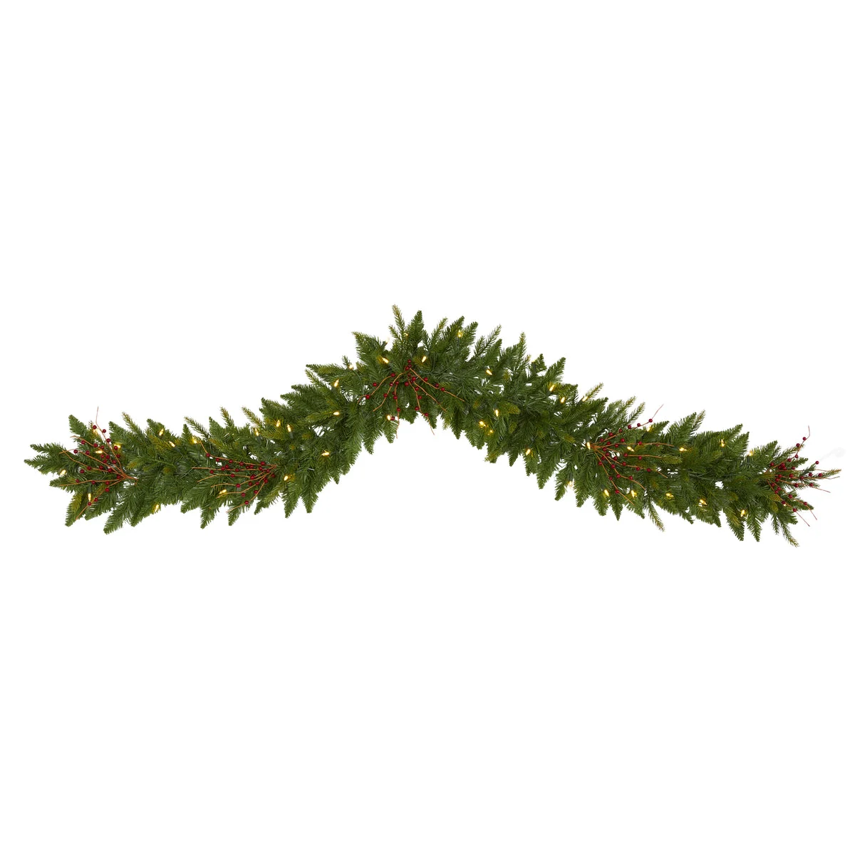 Nearly Natural 6` Christmas Pine Artificial Garland with 50 Warm White LED Lights and Berries