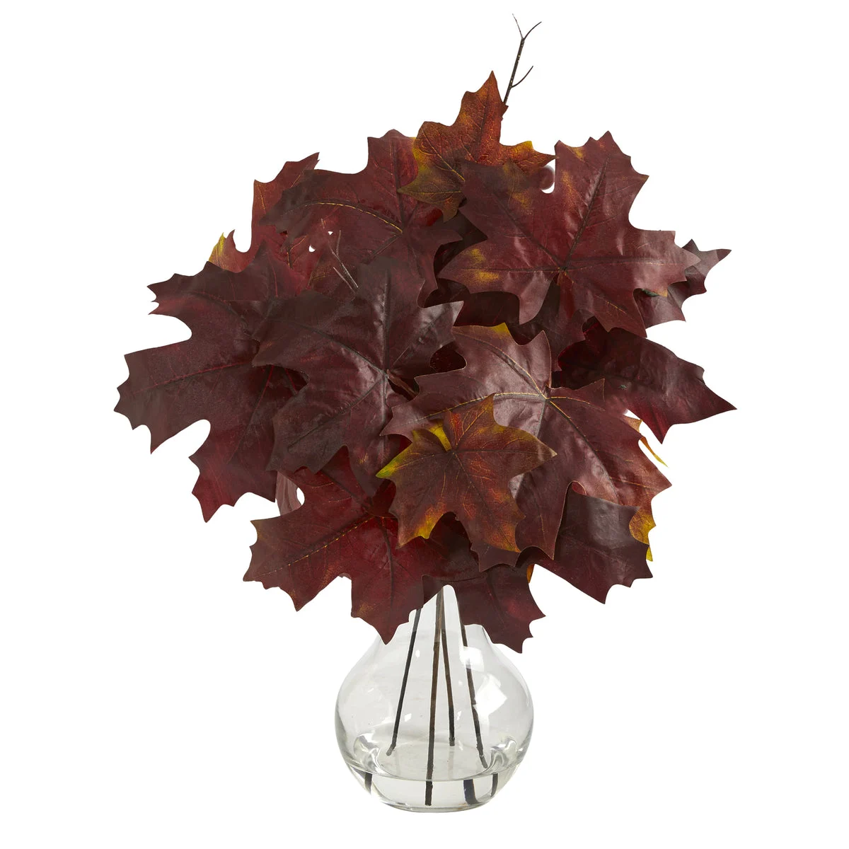 Nearly Natural 18`` Autumn Maple Leaf Artificial Plant in Glass Planter