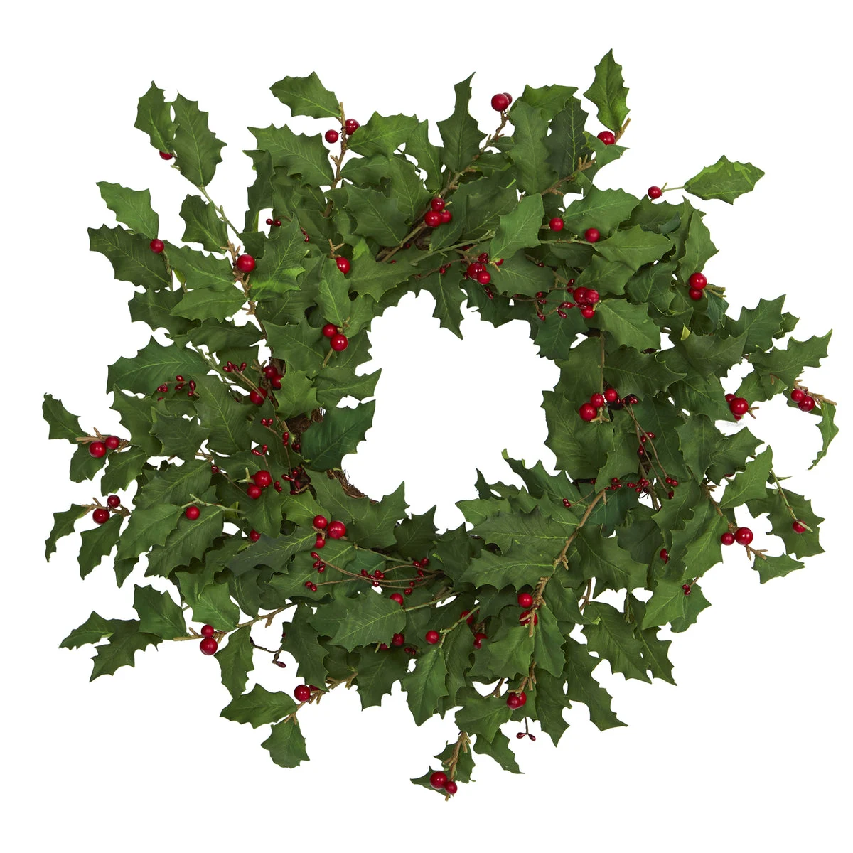 Nearly Natural 24`` Holly Berry Artificial Wreath