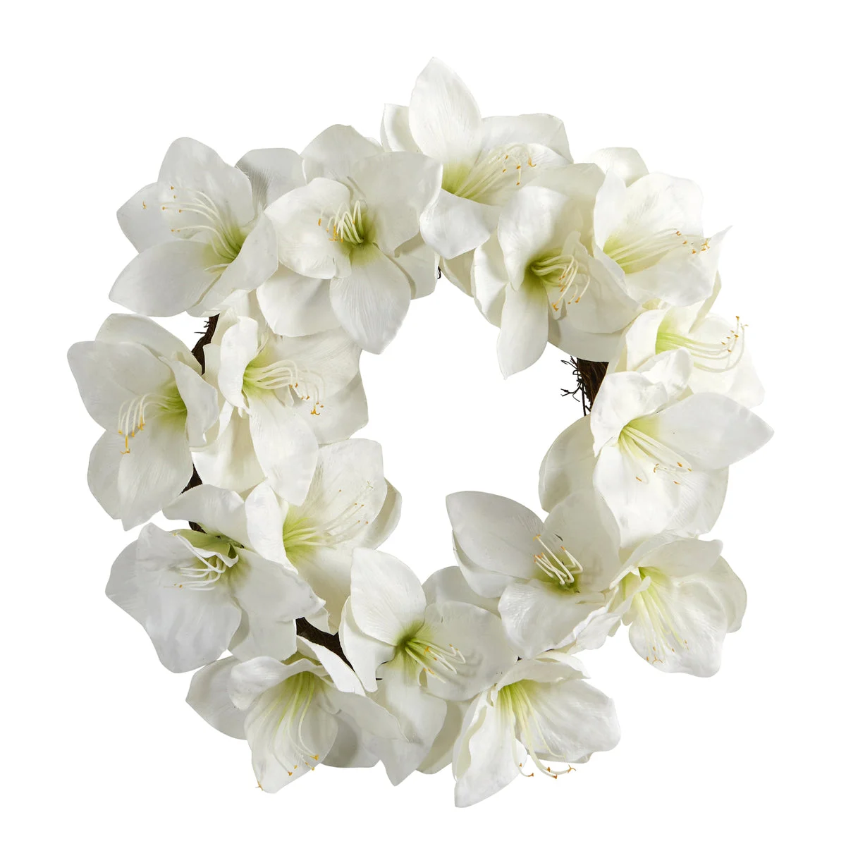 Nearly Natural 18`` White Amaryllis Artificial Wreath