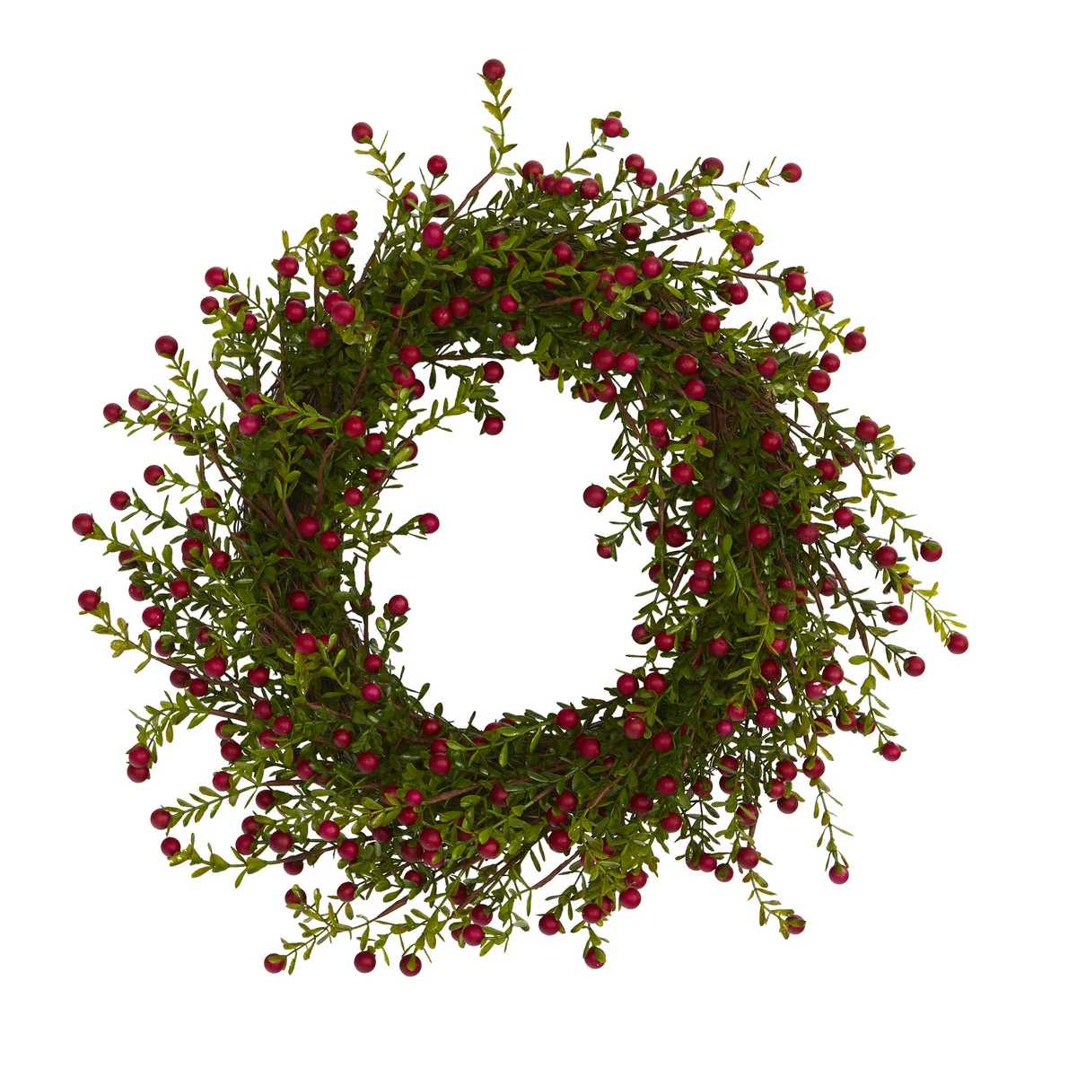Nearly Natural 16`` Boxwood and Berries Artificial Wreath