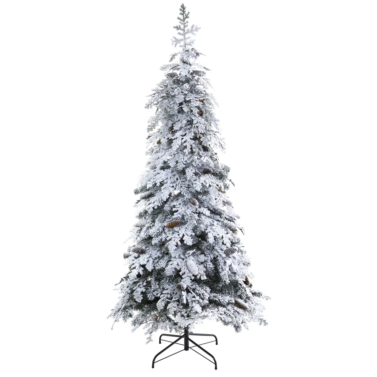 Nearly Natural 7` Flocked Montana Down Swept Spruce Artificial Christmas Tree with Pinecones and 400 LED Lights