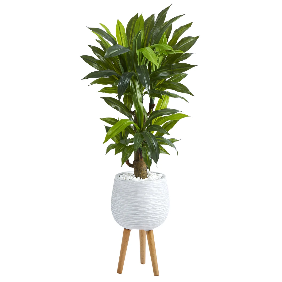 Nearly Natural 46``Corn Stalk Dracaena Artificial Plant in White Planter with Stand (Real Touch)