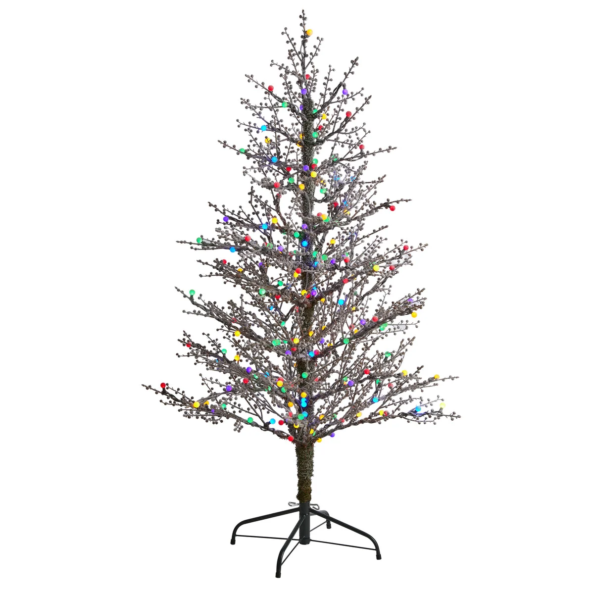 Nearly Natural 5` Frosted Berry Twig Artificial Christmas Tree with 200 Multicolored Gum Ball LED Lights and 386 Bendable Branches