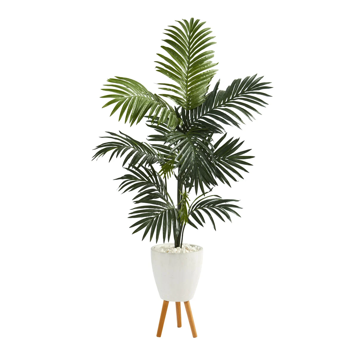 Nearly Natural 69`` Kentia Artificial Palm Tree in White Planter with Stand