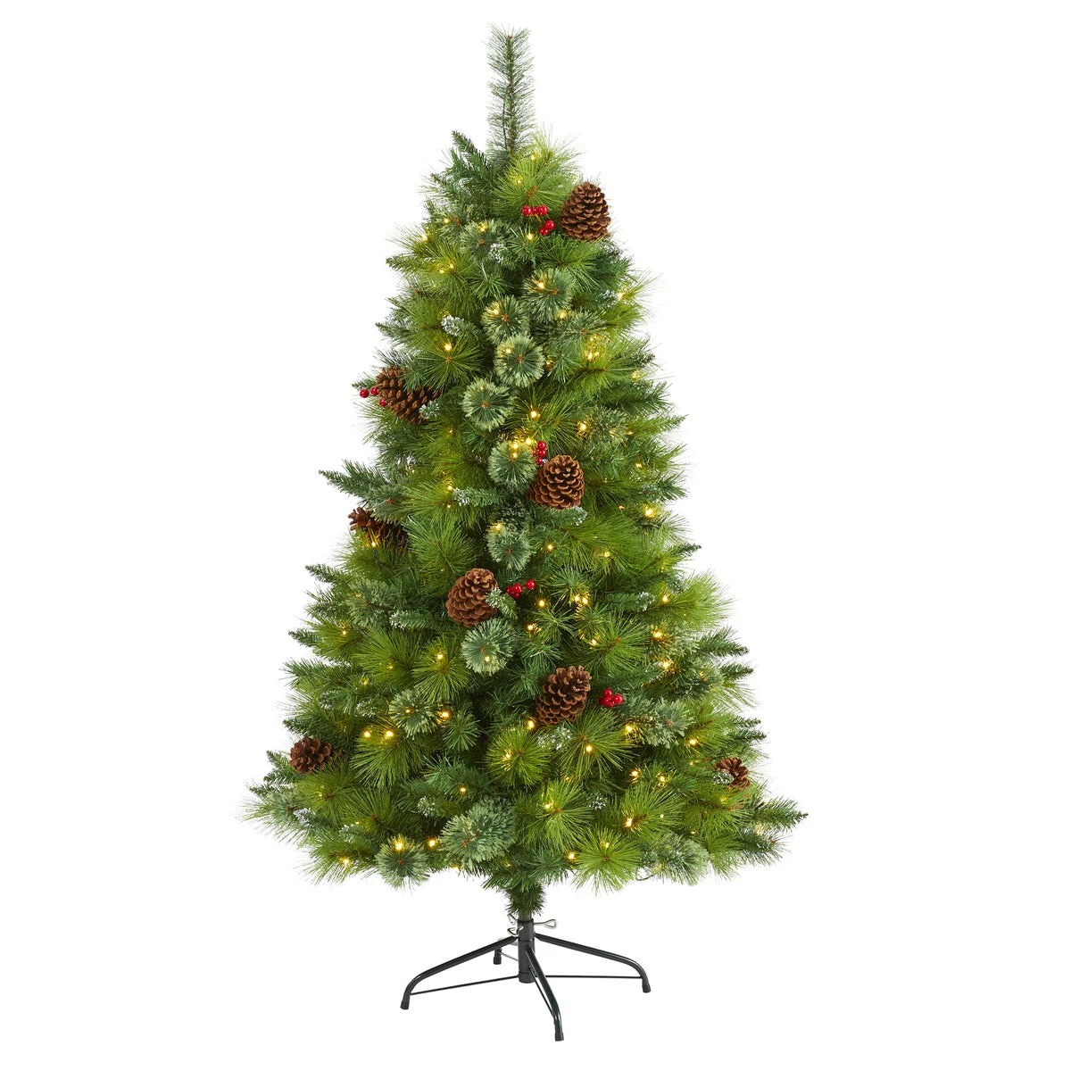 Nearly Natural 5`Montana Mixed Pine Artificial Christmas Tree with Pine Cones, Berries and 250 Clear LED Lights