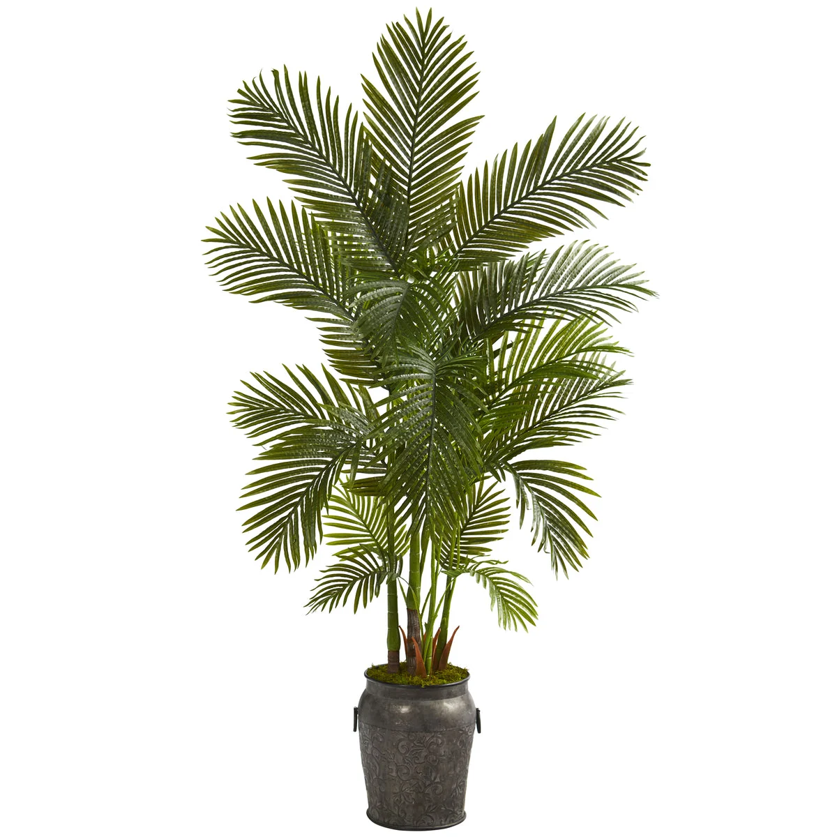 Nearly Natural 70`` Areca Palm Artificial Tree in Metal Planter