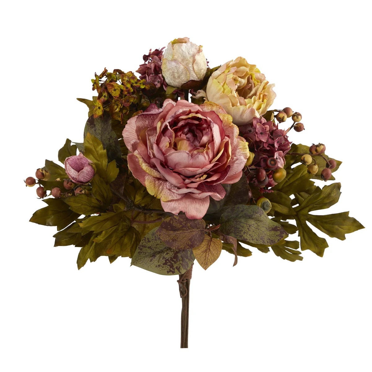 Nearly Natural 17`` Peony Artificial Flower Bouquet (Set of 2)