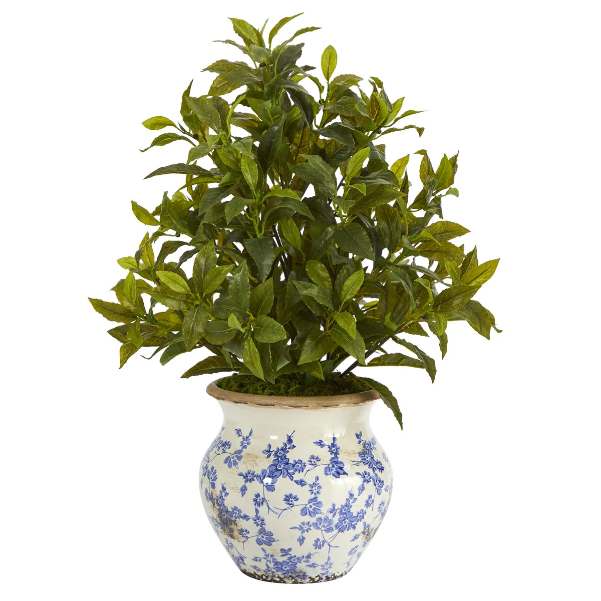 Nearly Natural 28``Coffee Leaf Artificial Plant in Vintage Floral Planter (Real Touch)
