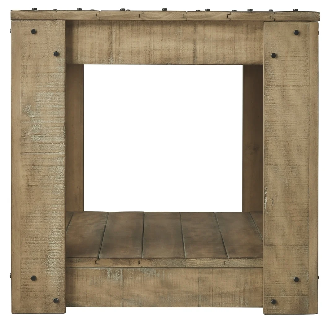Benzara Plank Design Wooden Rectangular End Table with Weathered Look, Brown