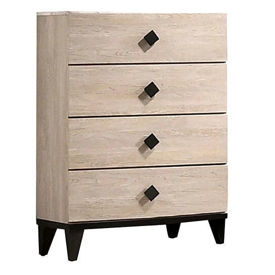 Benzara 4 Drawer Wooden Chest with Grains and Angled Legs, Cream