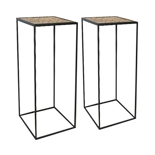 Benzara Square Shaped Metal Frame Planters with Textured Top, Set of 2, Black