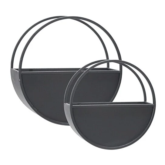 Benzara Round Shaped Wall Planter with Metal Frame, Set of 2, Black