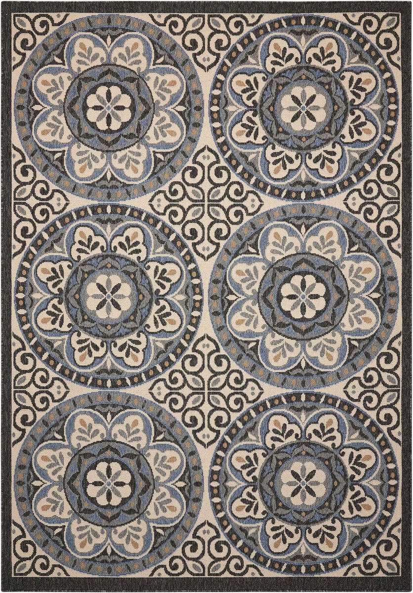 Nourison Caribbean Transitional Ivory/Charcoal Area Rug
