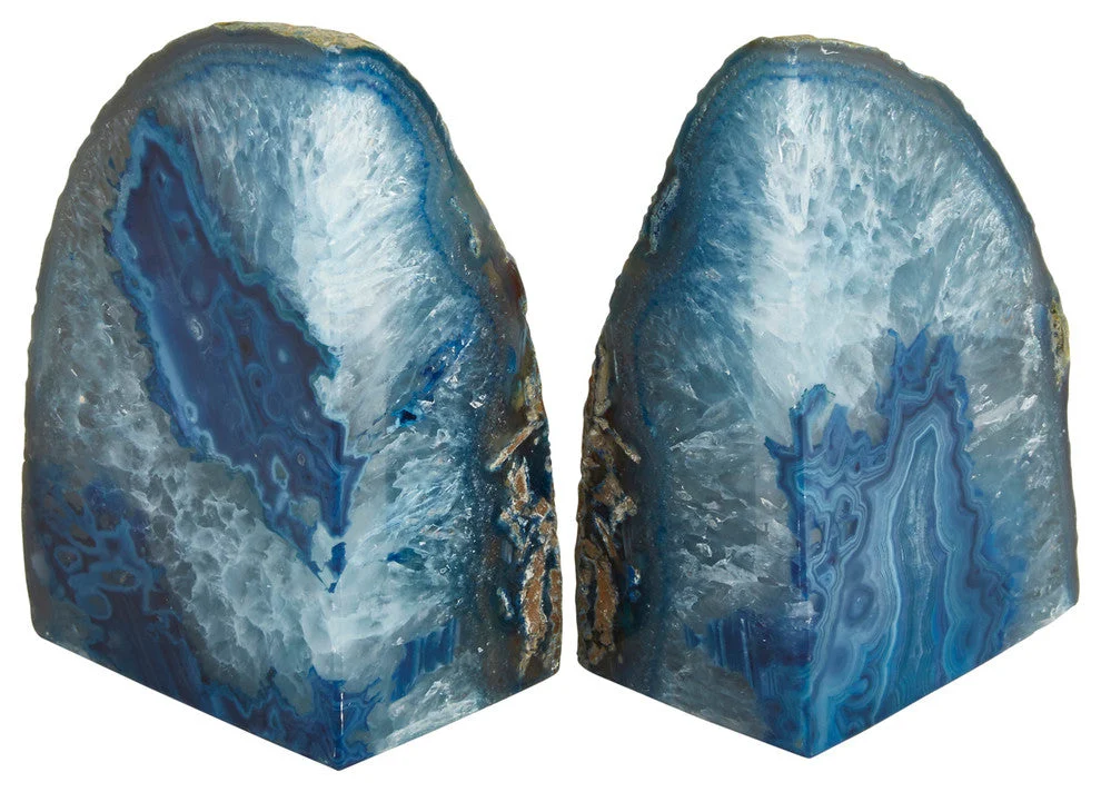 Sagebrook Home Set of 2 Agate Bookends, Blue Ds
