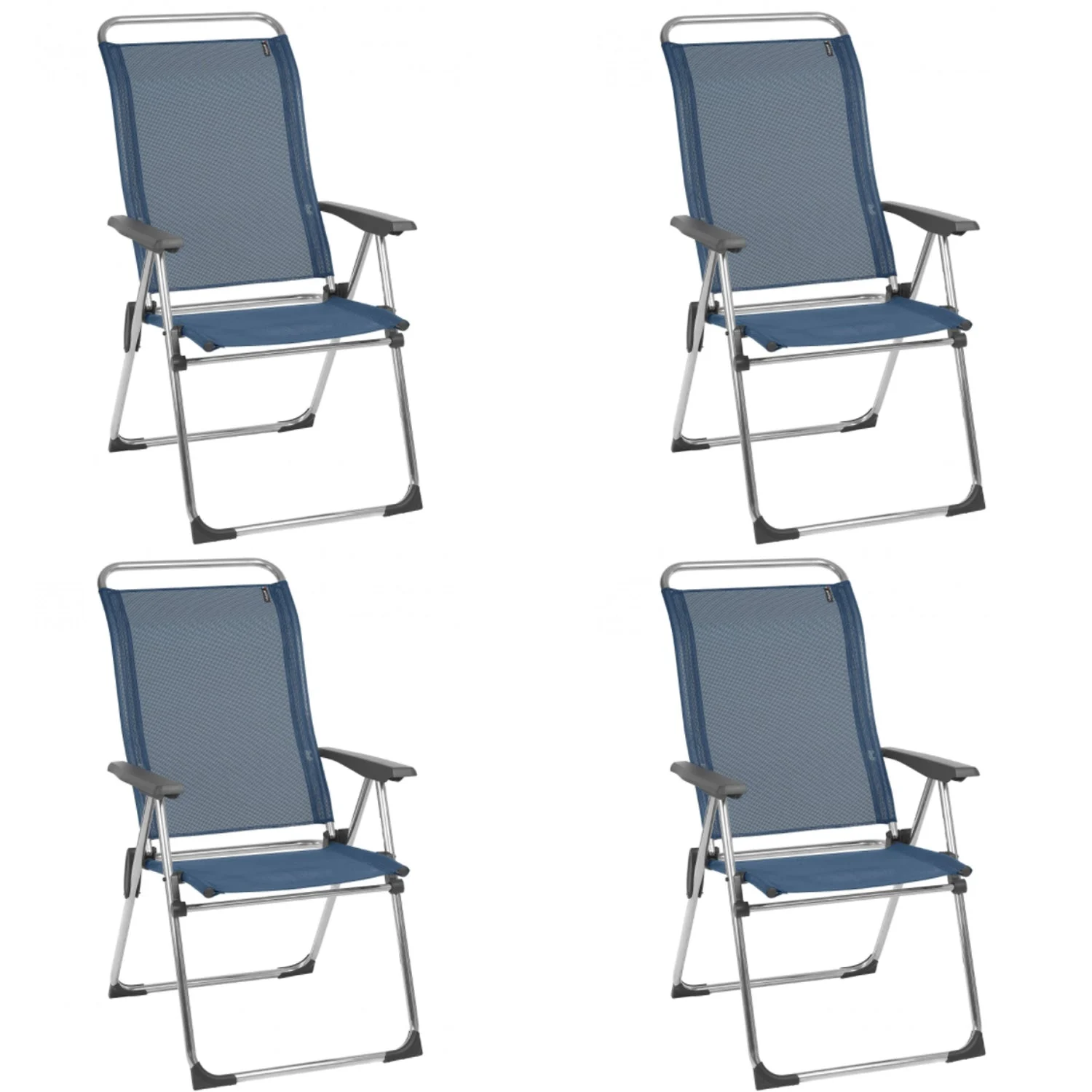 Lafuma Alu Cham Folding Camping Patio Mesh Sling Chair, Ocean Blue (Set of 4)
