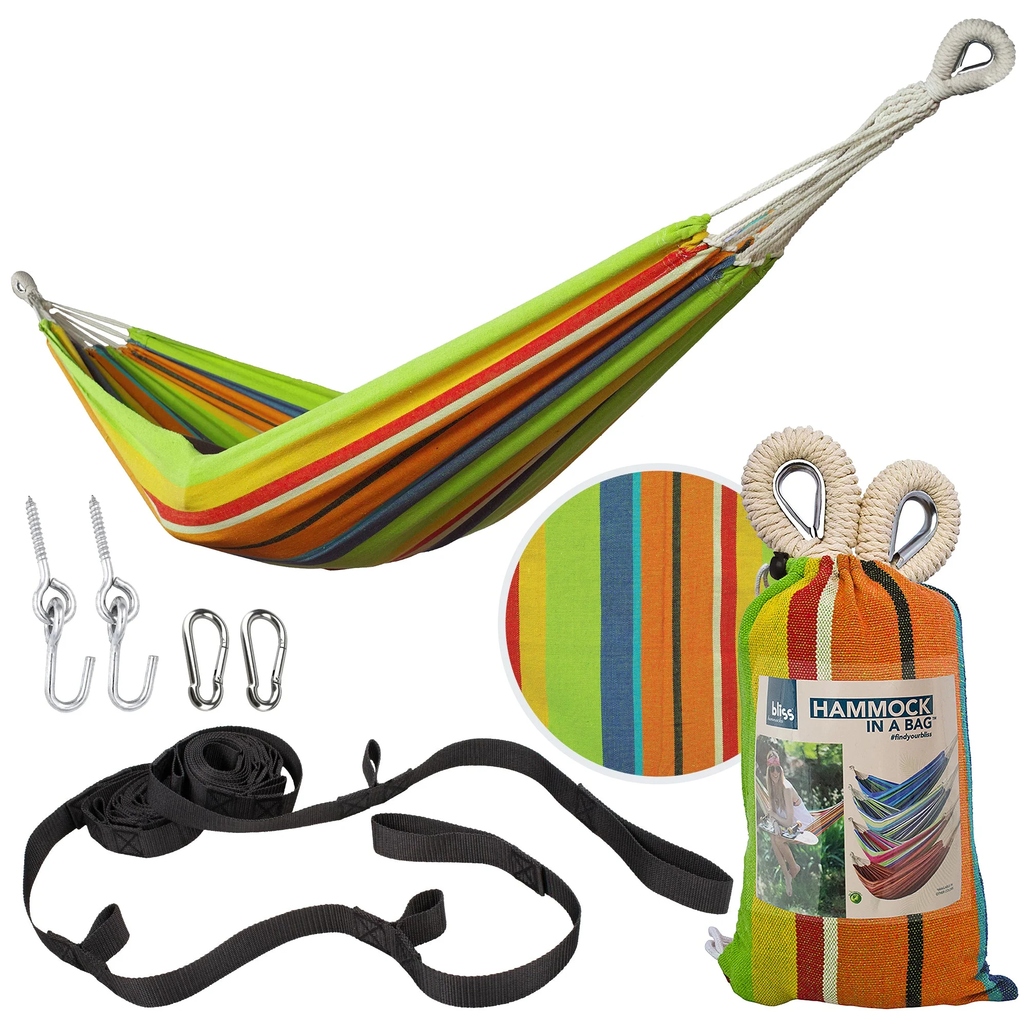 Bliss Hammocks Single Hammock with Rope Loops & Tree Straps, 220lb, Guacamole