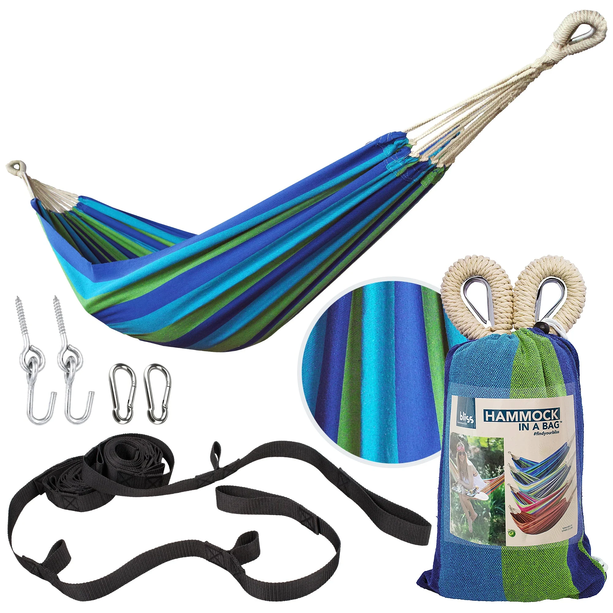 Bliss Hammocks Single Hammock with Rope Loops & Tree Straps, 220 lb, Seabreeze