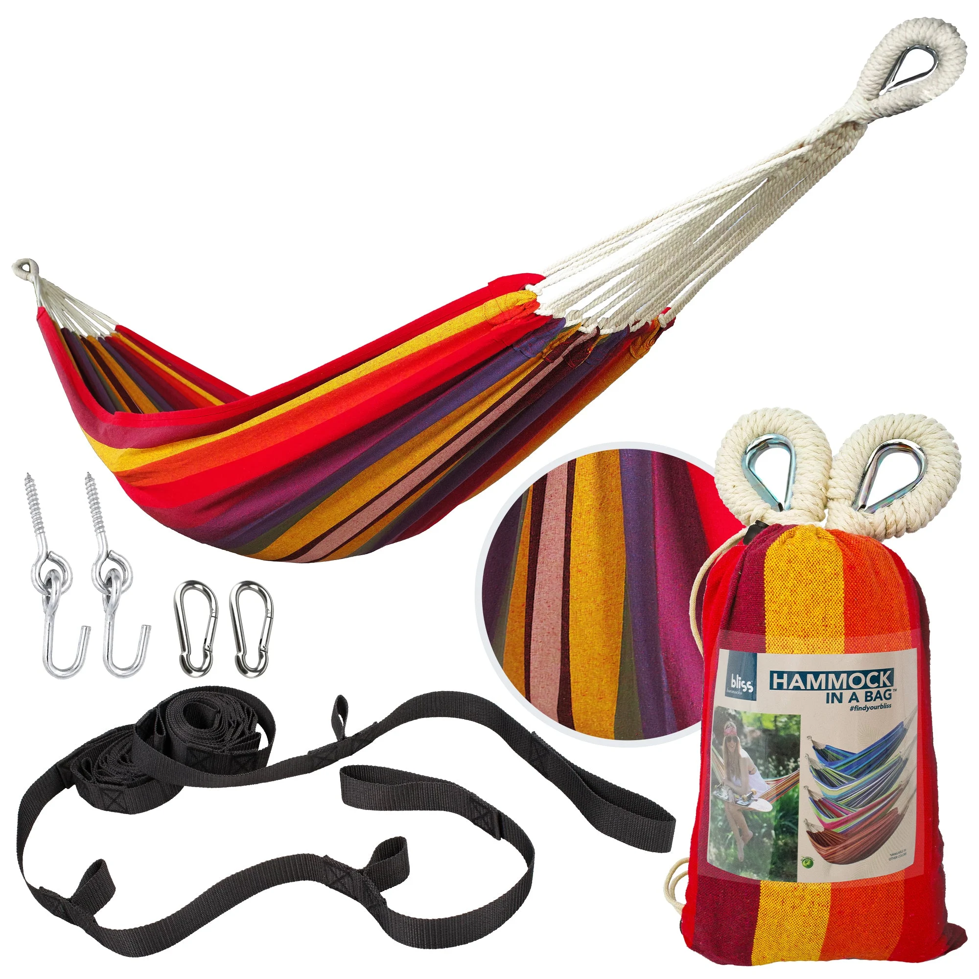 Bliss Hammocks Single Hammock with Rope Loops & Tree Straps, 220 lb, Tropical
