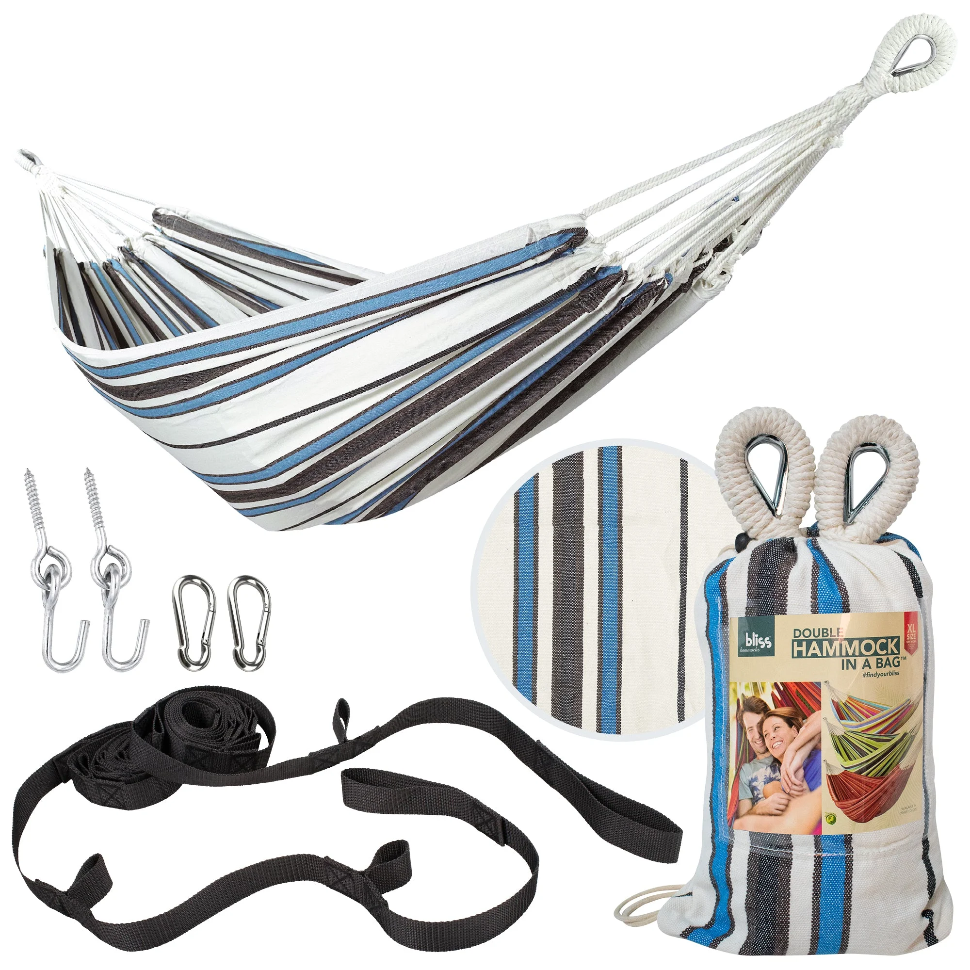 Bliss Hammocks Double Hammock w/ Rope Loops & Tree Straps, 265 lb, Volleyball