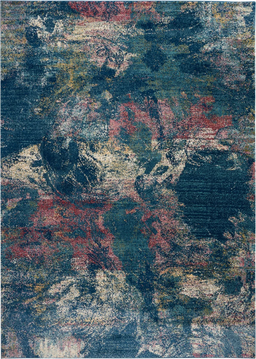 Nourison Fusion Contemporary Blue Multi Colored Area Rug