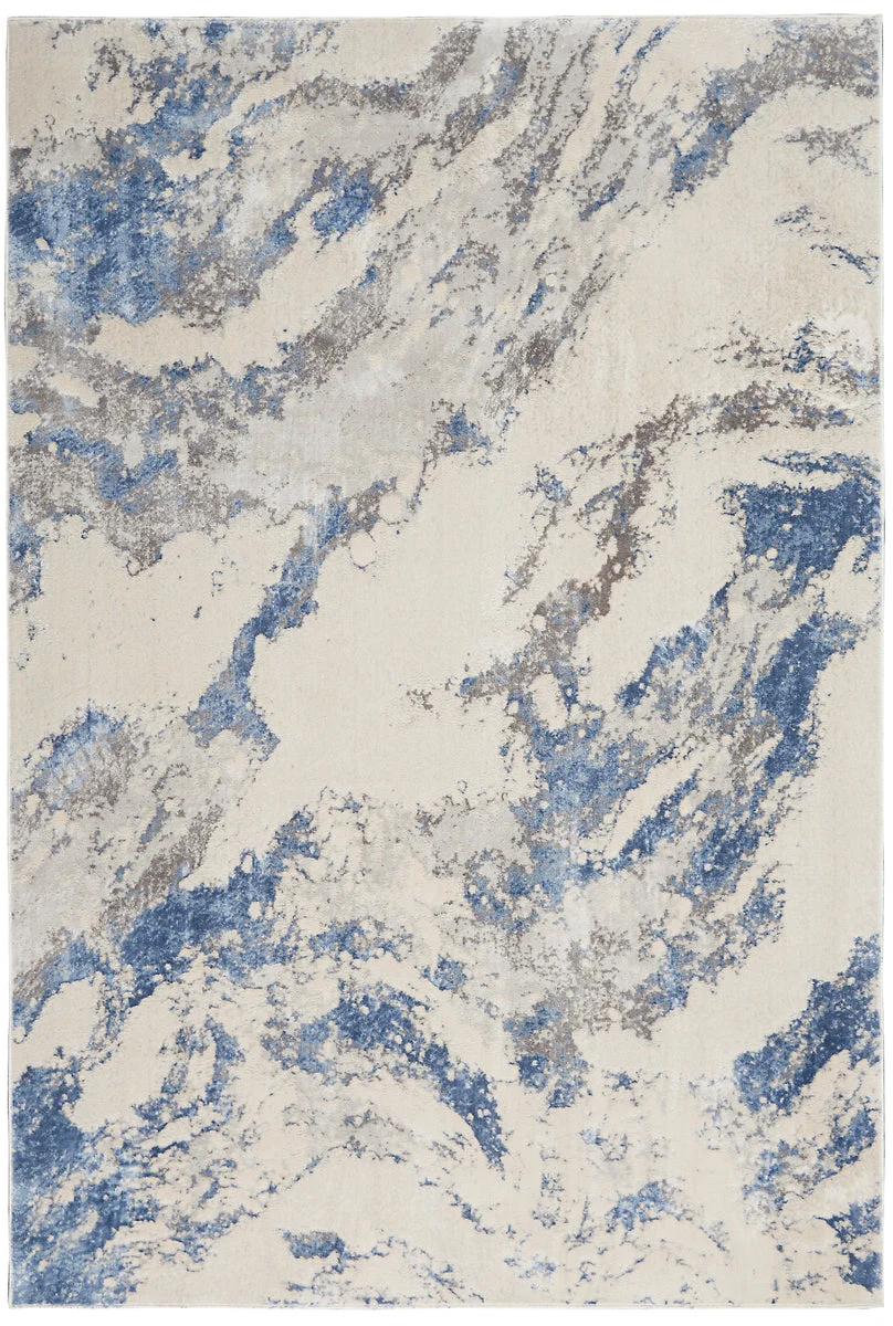 Nourison Sleek Textures Contemporary Blue/Ivory/Grey Area Rug