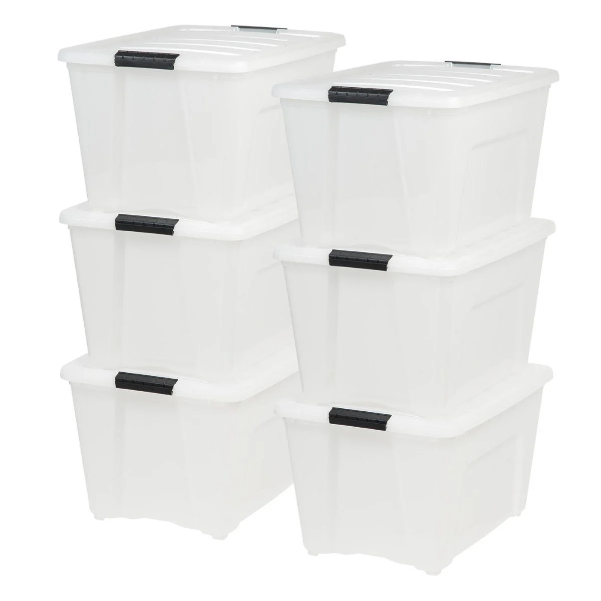 IRIS 54 Qt Stack & Pull Storage Lidded Container Box Bin System, Pearl (6 Count)