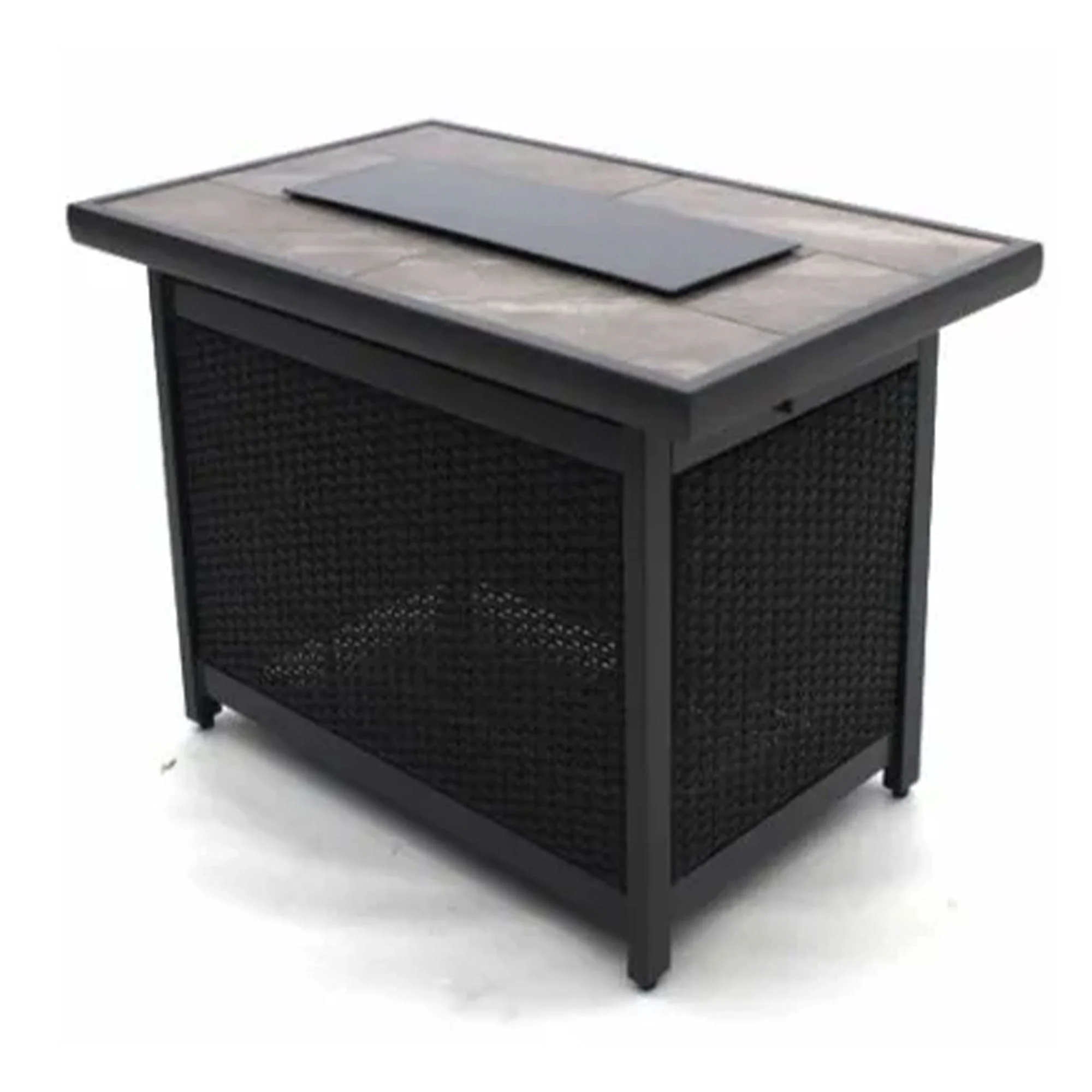 Four Seasons Courtyard Wilmette Firepit Woven Wicker with Grouted Stone Top