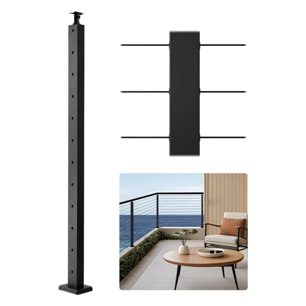 Clearance
VEVOR Cable Railing Post, 42x1x2 Inch Level Deck Stair Posts, 1-Pack Stainless Steel Cable Handrail Post, Pre-Drilled Pickets with Mounting Bracket Stair Railing Kit, Black, 1JZLGZXHS1063GGTD001V0