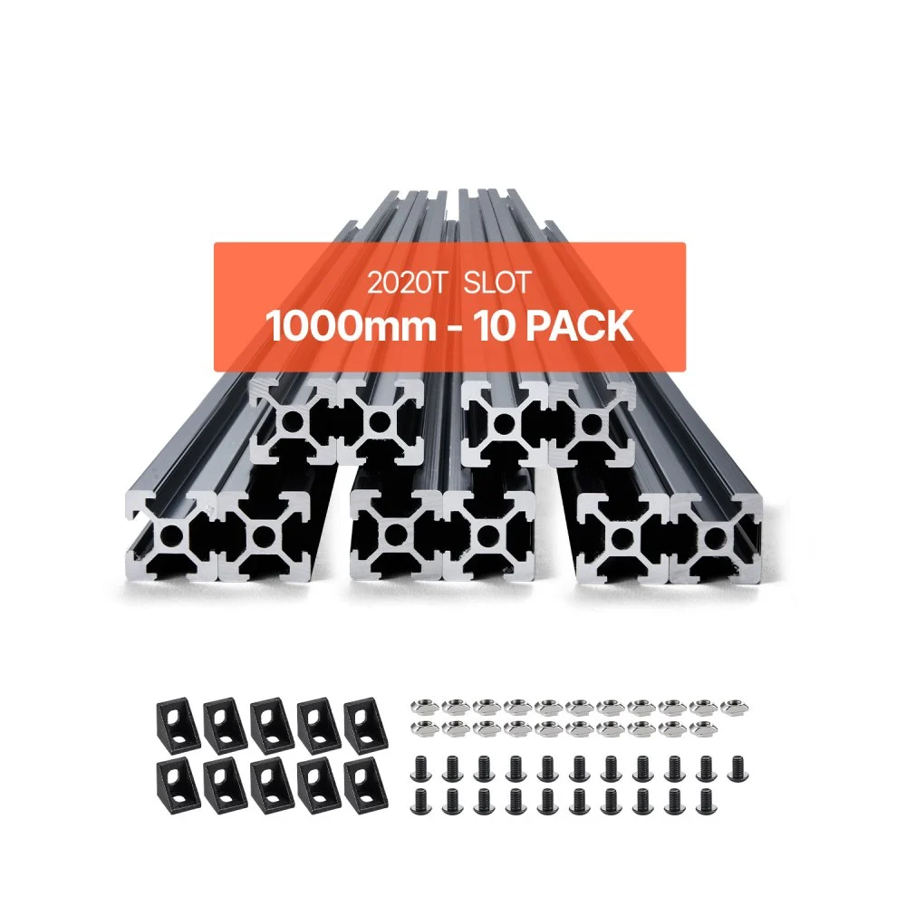 VEVOR 10PCS 39.4in (1000mm) T Slot 2020 Aluminum Extrusion Profile, European Standard Anodized Linear Rail, High-Strength Extruded Aluminum Rail for 3D Printer, CNC Machine DIY, Laser Engraving, Black