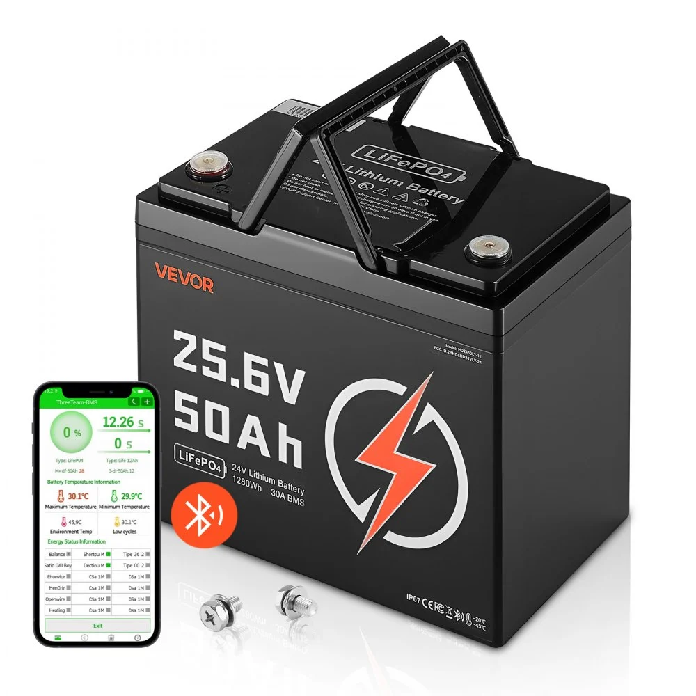 Summer Sale

        
               VEVOR 24V 50Ah LiFePO4 Lithium Battery, Bluetooth, Deep Cycle Lithium Rechargeable Battery, Built-in 30A BMS, Low Temp Protection, 4000+ Cycles, Max. 1280Wh, for RV, Camper, Trolling Motors, Marine