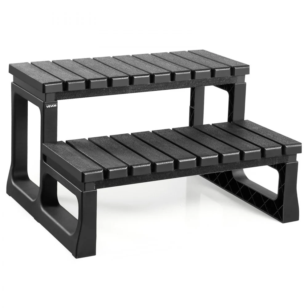 VEVOR Hot Tub Steps, 2-Step Spa Outdoor Stairs, Heavy Duty 23.6 inch Wide PP Above-Ground/Inflatable Pool Ladder with 320 lbs Weight Capacity, Multi-Use for Porch, Patio, Deck, Campers, Black