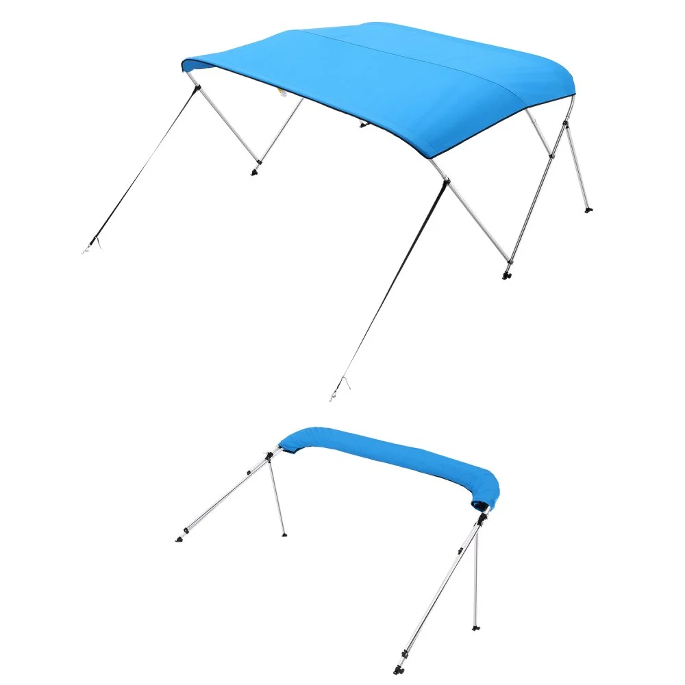 VEVOR 3 Bow Boat Bimini Tops, 600D Polyester Canopy with Aluminum Alloy Frame, Waterproof & Sun Shade Boat Awning Canopy with Storage Bag, 2 Support Poles, 4 Straps, 72"Lx(85"-90")Wx46"H, Pacific Blue
