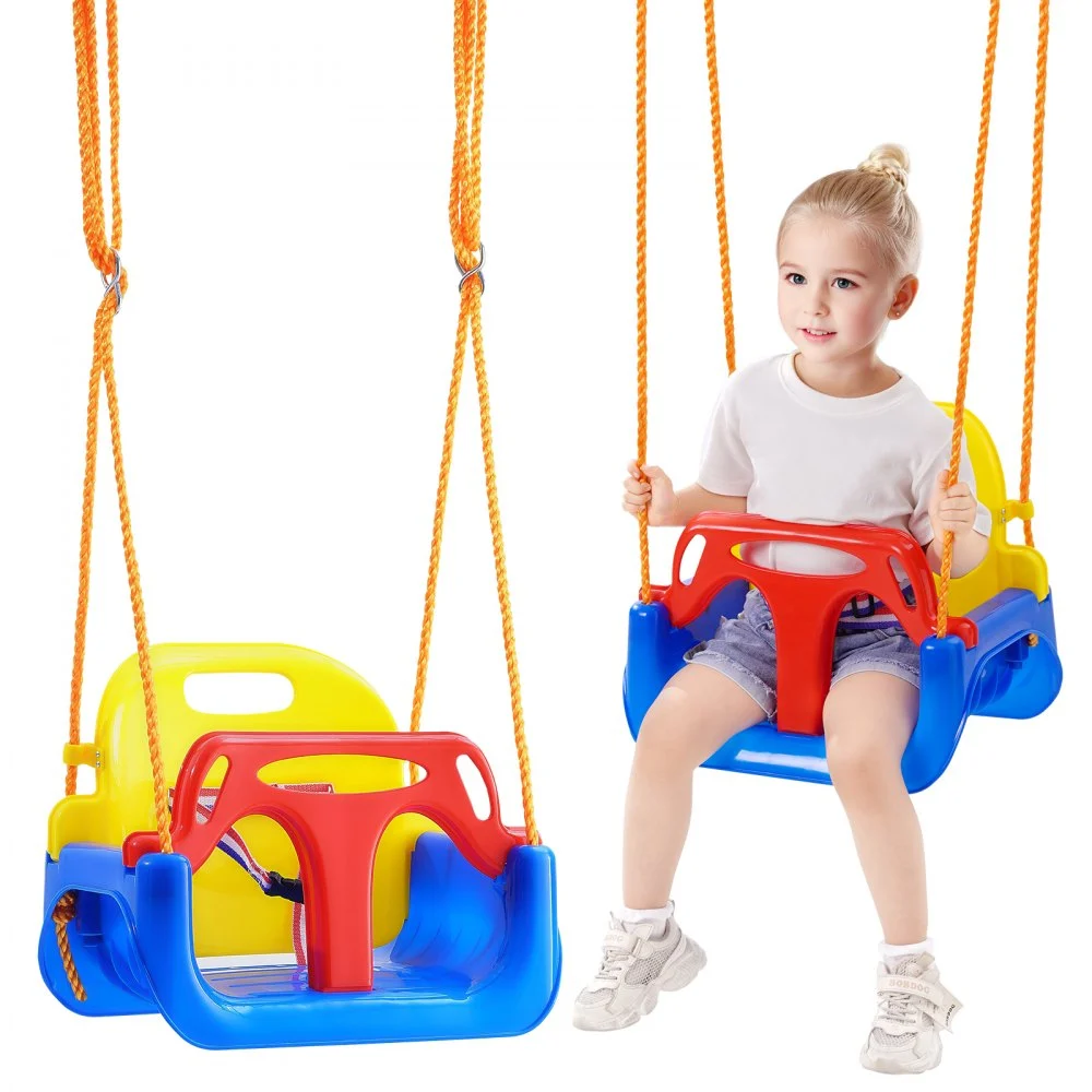 VEVOR 3-in-1 Toddler Swing Seat, 200 lbs Weight Capacity Baby Swing Seat, with Adjustable Ropes and Snap Hooks, Snug & Secure Detachable Infants to Teens Kids Swing Seat, for Outdoor and Indoor