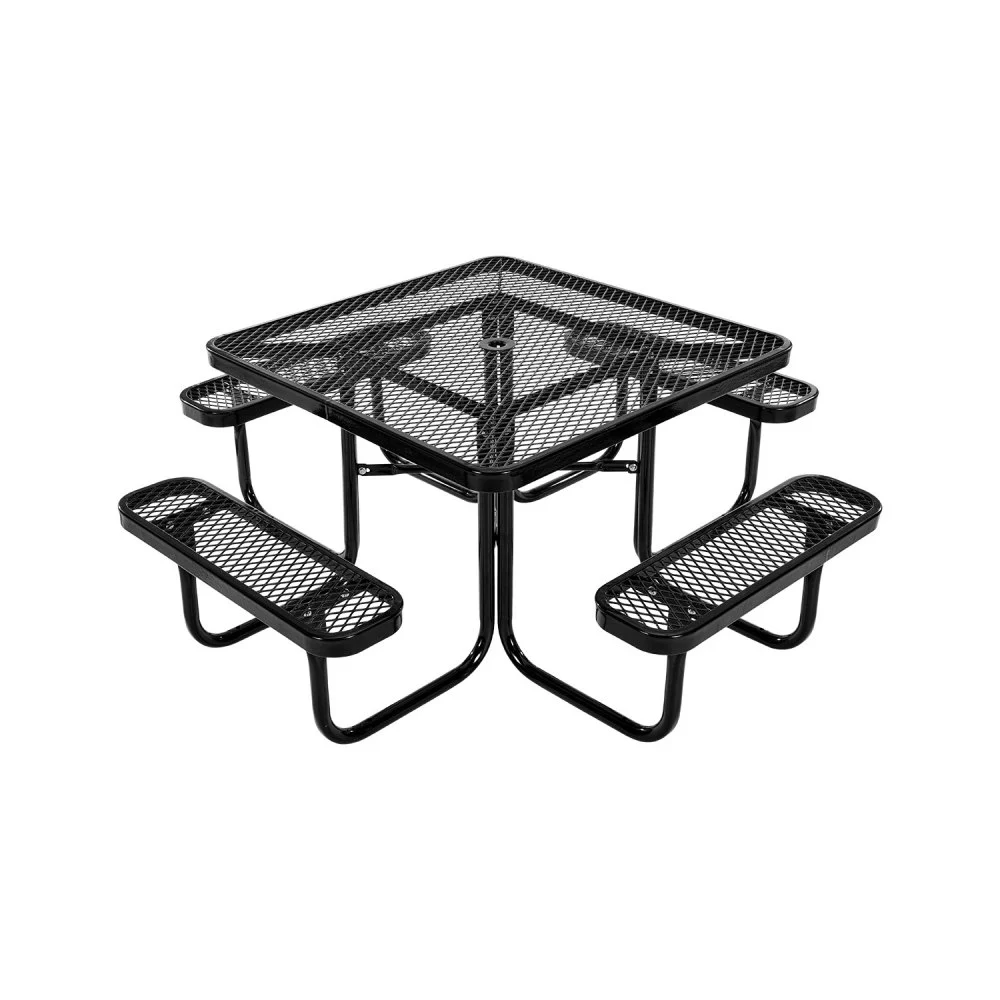 Summer Sale
VEVOR Picnic Table, Outdoor Weather Resistant Patio Dining Furniture Set, Heavy Duty Coated Steel Tables with Umbrella Hole, 45.7 in Square Table and Bench Set, for Garden, Backyard, Porch, Black