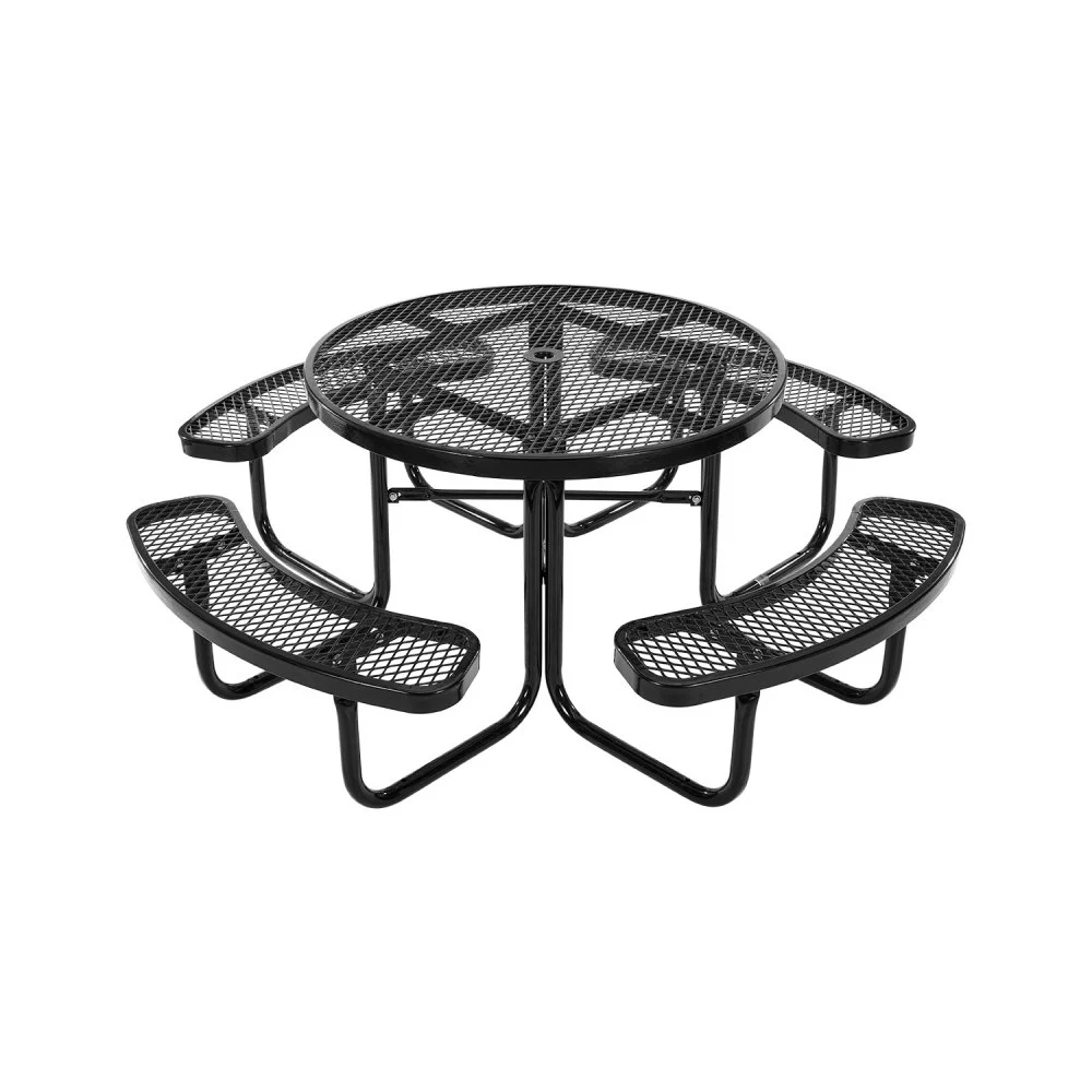 Summer Sale
VEVOR Heavy-Duty Picnic Table, Outdoor Furniture Weather Resistant Patio Dining Set, Coated Steel Tables with Umbrella Hole, 46" Round Table and Bench Set, for Garden, Backyard, Porch (Black)