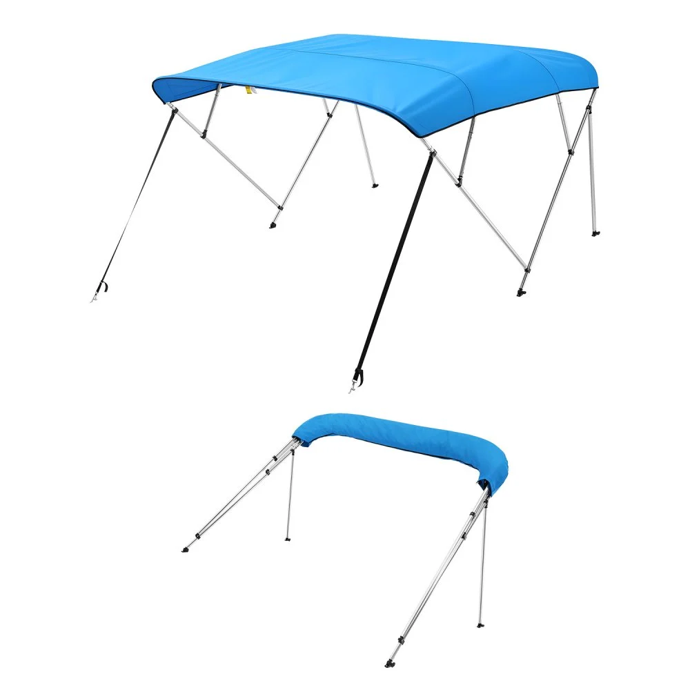 VEVOR 4 Bow Boat Bimini Tops, 600D Polyester Canopy with Aluminum Alloy Frame, Waterproof & Sun Shade Boat Awning Canopy with Storage Bag, 2 Support Poles, 4 Straps, 96"Lx(67"-72")Wx54"H, Pacific Blue
