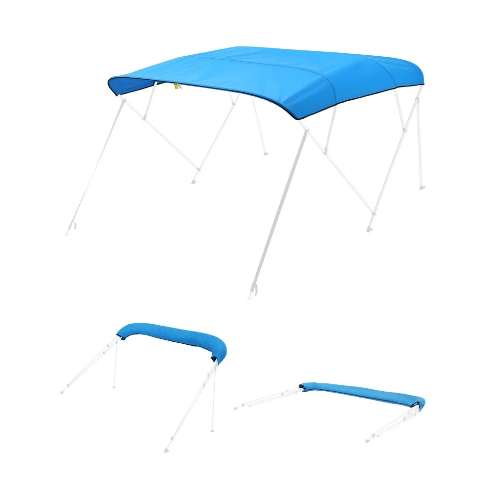 VEVOR 4 Bow Boat Bimini Tops, 600D Polyester Canopy, Waterproof & Sun Protection Boat Awning Canopy with Storage Bag, Bimini Top Replacement, 96"Lx(91"-96")W, Pacific Blue (Support Frame Not Included)