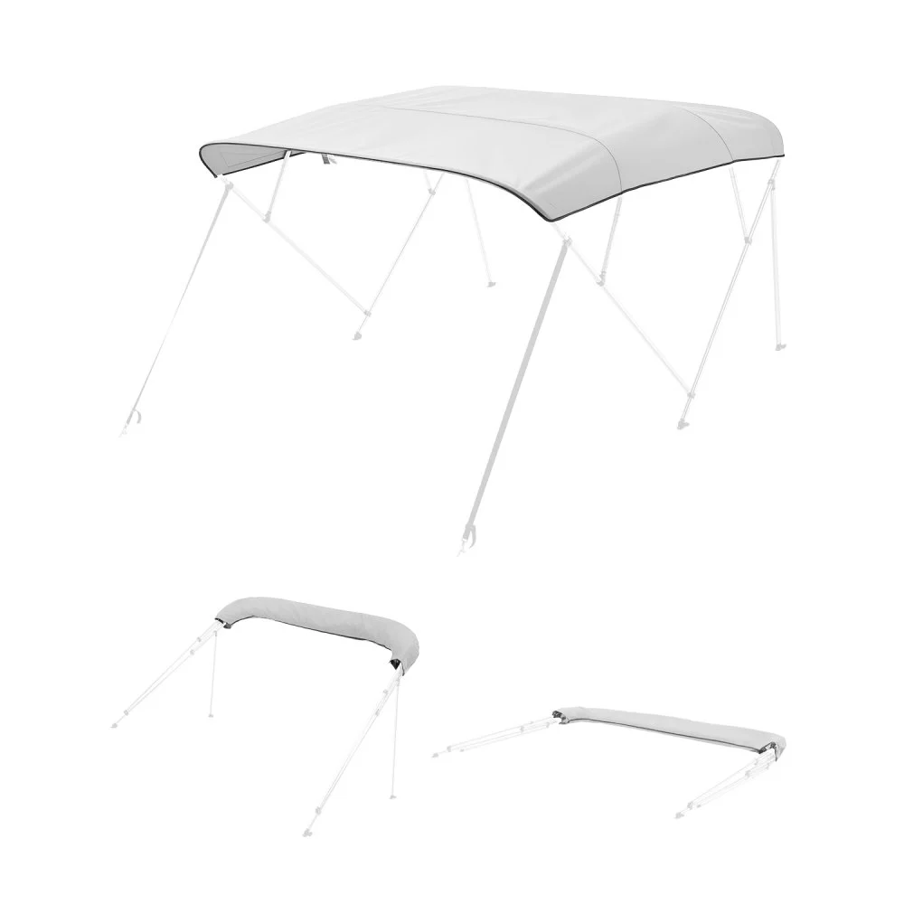 VEVOR 4 Bow Boat Bimini Tops, 600D Polyester Canopy, Waterproof & Sun Protection Boat Awning Canopy with Storage Bag, Bimini Top Replacement, 96"Lx(97"-103")W, Light Grey (Support Frame Not Included)