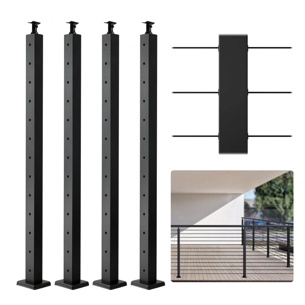 VEVOR 4-Pack Cable Railing Post, 42" x 2" x 2" Steel Horizontal Hole Deck Railing Post, 13 Pre-Drilled Holes, SUS304 Stainless Steel Cable Rail Post with Horizontal and Curved 4JZLGZ106755EAEN9V0