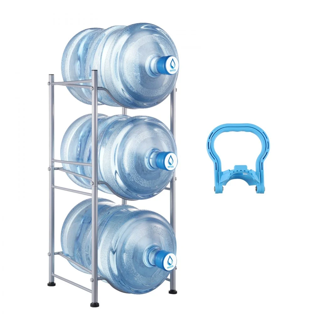 VEVOR 3 Tiers Water Jug Holder, 5 Gallon Water Bottle Holder, Single Row Water Bottle Rack for 3 Bottles, Heavy Duty Water Jug Rack for Kitchen, Office, Living Room, Silver