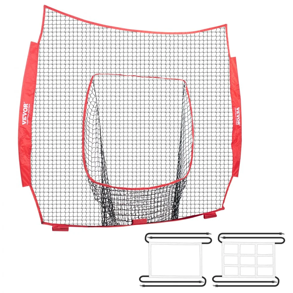VEVOR 7x7 ft Baseball Softball Practice Net, Portable Baseball Training Net for Hitting Batting Catching Pitching, Backstop Baseball Equipment Training Aids with Strike Zone (Net Only)