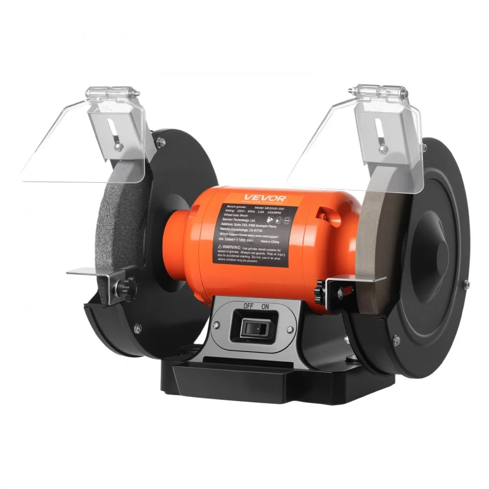 VEVOR Bench Grinder, 8-inch Single Speed Bench Grinder, 3450RPM High-Speed Table Grinders with 350W 3.0A Induction Motor, 36/60-Grit Grinding Wheel & Adjustable Eye Shield for Fast Sharpening Grinding