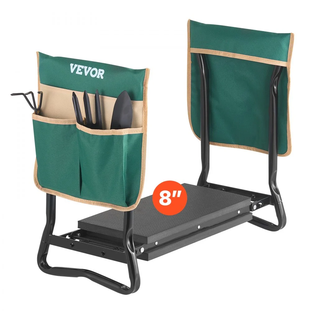 VEVOR Garden Kneeler and Seat, 8 in Wide Kneeling Pad, Heavy Duty Garden Kneeling Stool, Folding Garden Seat with 2 Tool Bags, Relieve Knee & Back Pain, Portable Garden Bench for Women Grandparents