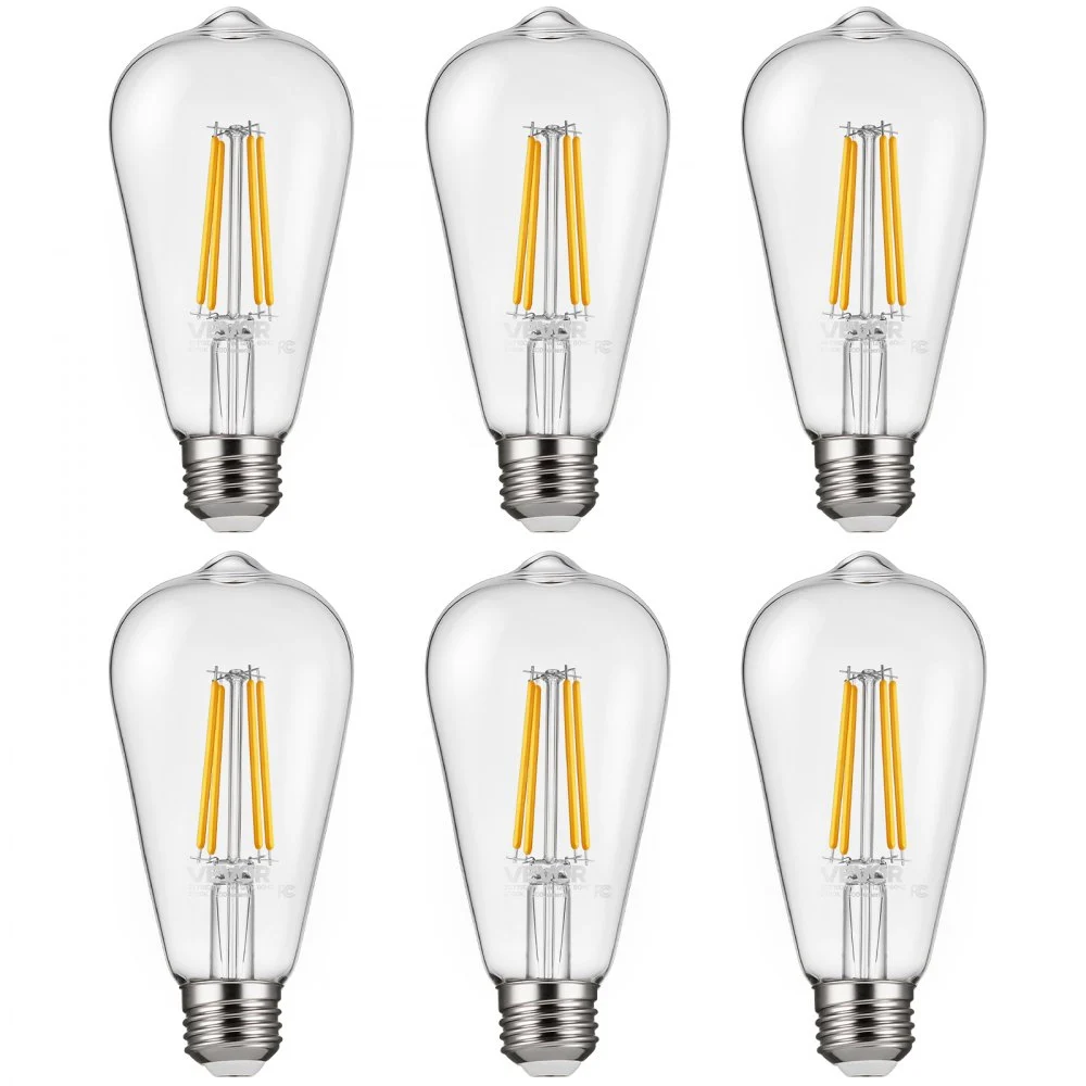 VEVOR 6 Pack Edison Bulbs LED, ST19 Vintage Edison Light Bulbs, 7W Dimmable 800 Lumens, 2700K Warm White, E26 Base LED Filament Bulb, Antique Glass Style for Home, Bedroom, Office, Farmhouse