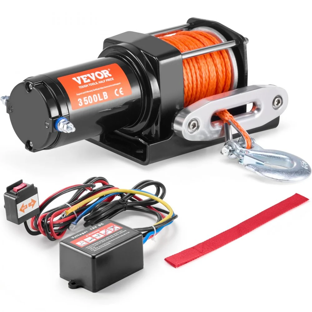 VEVOR Electric Winch, 3500 lb Line Pull Capacity, 12V DC ATV/UTV Winch with Φ3/16 in x 39 ft 12 Strands Synthetic Rope Aluminum Fairlead Wired Remote Control, IP55 Waterproof for Towing UTV ATV Boat