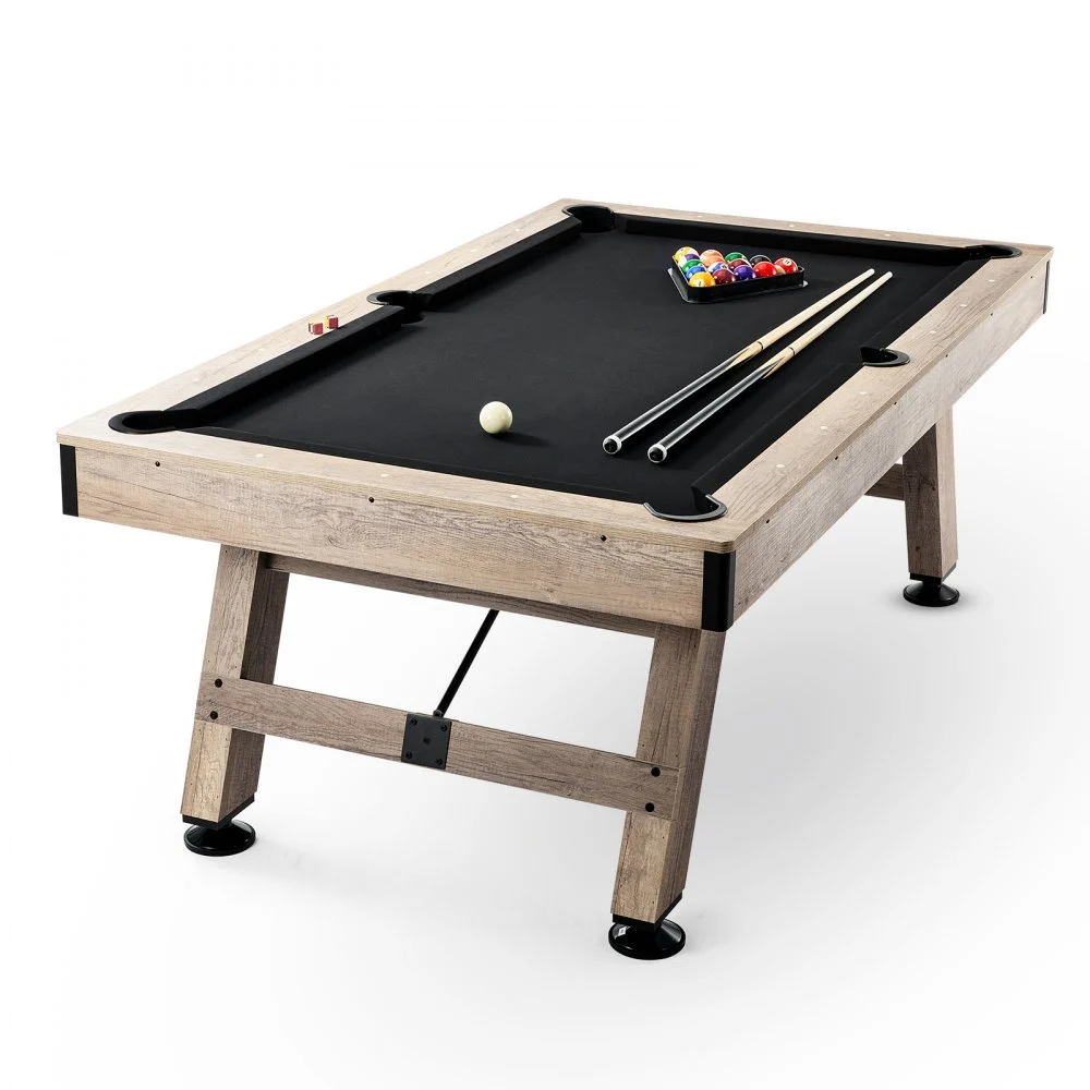 VEVOR Billiards Table, 7 ft Pool Table, Adjust Legs Stable Billiards Table, Pool Table Set Includes Balls, Cues, Chalks and Brush, Wood Color with Black Cloth, Perfect for Family Game Room Kids Adults